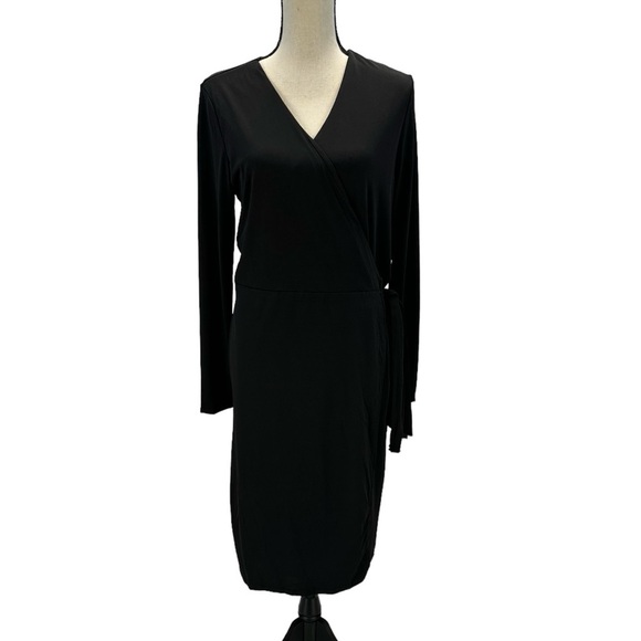 Alfani Long Sleeve Midi Wrap Dress - Black - size Medium - Picture 1 of 9